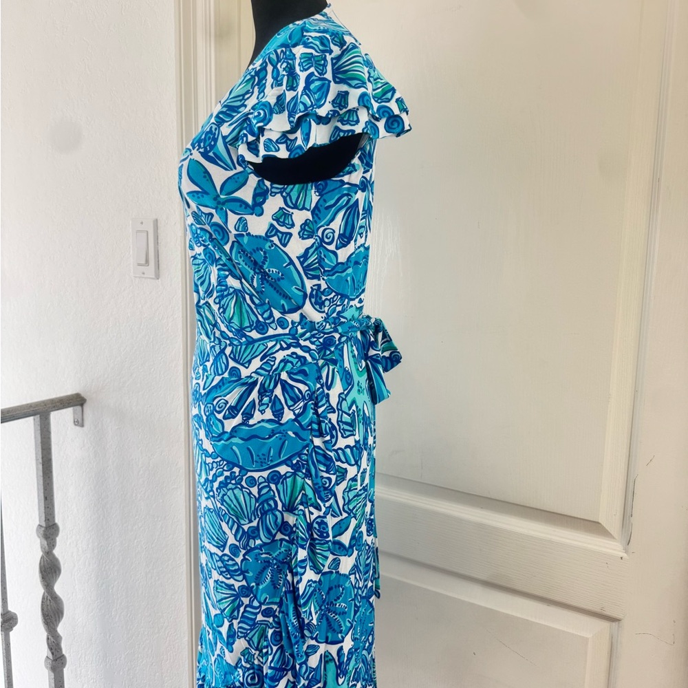🦄 Lilly Pulitzer Sz S Shorely Blue Sailors Valentine Adriel Wrap Dress - Picture 4 of 9